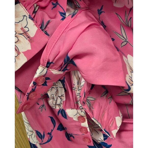 Yumi Kim Velvet Morning Hot Pink Daphne Dress Size 2 Floral Silk Long Sleeve - Picture 8 of 8